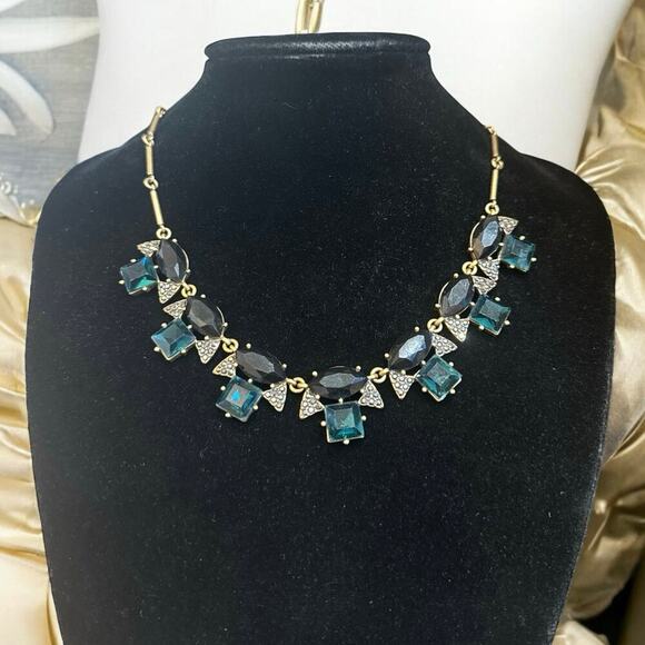 J. Crew Jewelry - J. Crew Y2K Statement Necklace, Avant-Garde Blue Black Large Rhinestones